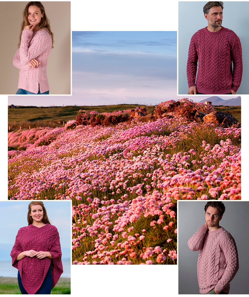 pink flowers, irish summers, wool sweaters, warm tones